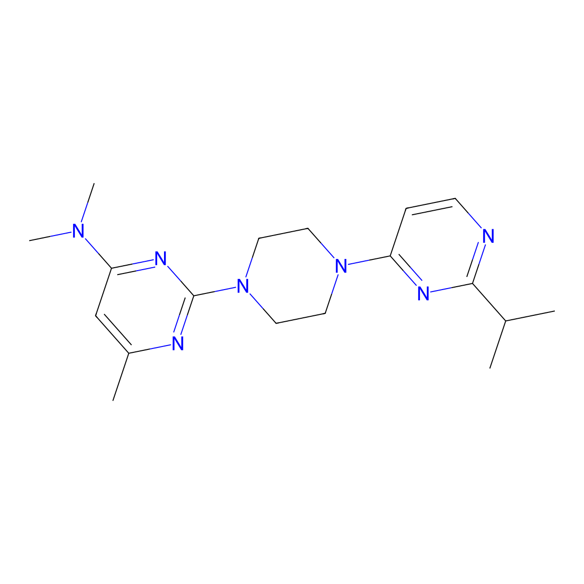 N,N,6-trimethyl-2-{4-[2-(propan-2-yl)pyrimidin-4-yl]piperazin-1-yl}pyrimidin-4-amine molecular structure, CAS 2548993-55-9