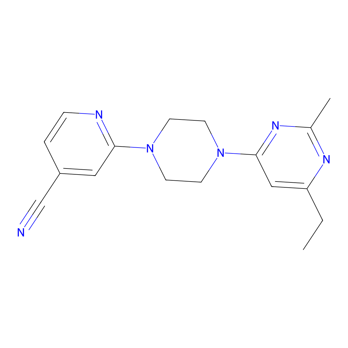 2-[4-(6-Ethyl-2-methylpyrimidin-4-yl)piperazin-1-yl]pyridine-4-carbonitrile molecular structure, CAS 2548993-56-0