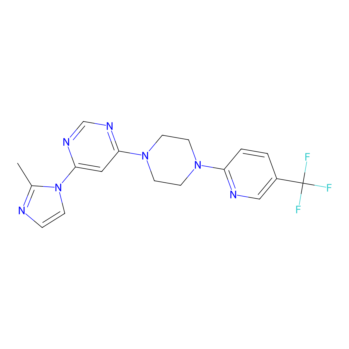 4-(2-methyl-1H-imidazol-1-yl)-6-{4-[5-(trifluoromethyl)pyridin-2-yl]piperazin-1-yl}pyrimidine molecular structure, CAS 2548993-58-2