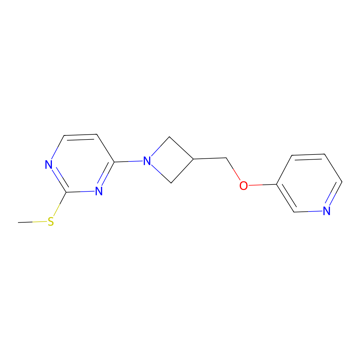 2-(Methylsulfanyl)-4-{3-[(pyridin-3-yloxy)methyl]azetidin-1-yl}pyrimidine molecular structure, CAS 2548993-59-3
