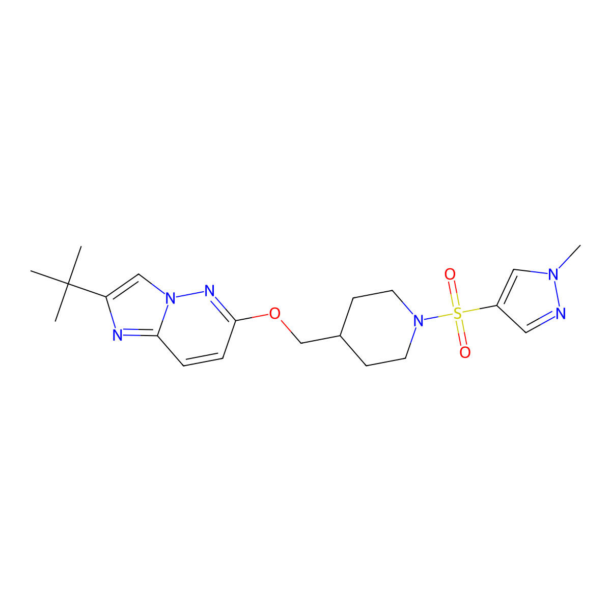 4-[({2-tert-butylimidazo[1,2-b]pyridazin-6-yl}oxy)methyl]-1-[(1-methyl-1H-pyrazol-4-yl)sulfonyl]piperidine molecular structure, CAS 2548993-61-7