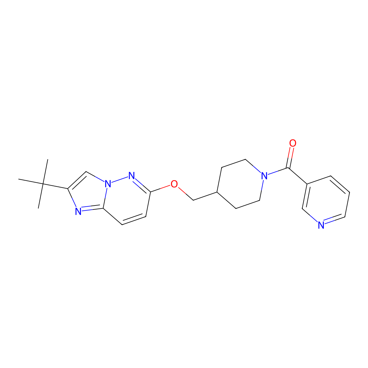 3-{4-[({2-Tert-butylimidazo[1,2-b]pyridazin-6-yl}oxy)methyl]piperidine-1-carbonyl}pyridine molecular structure, CAS 2548993-63-9