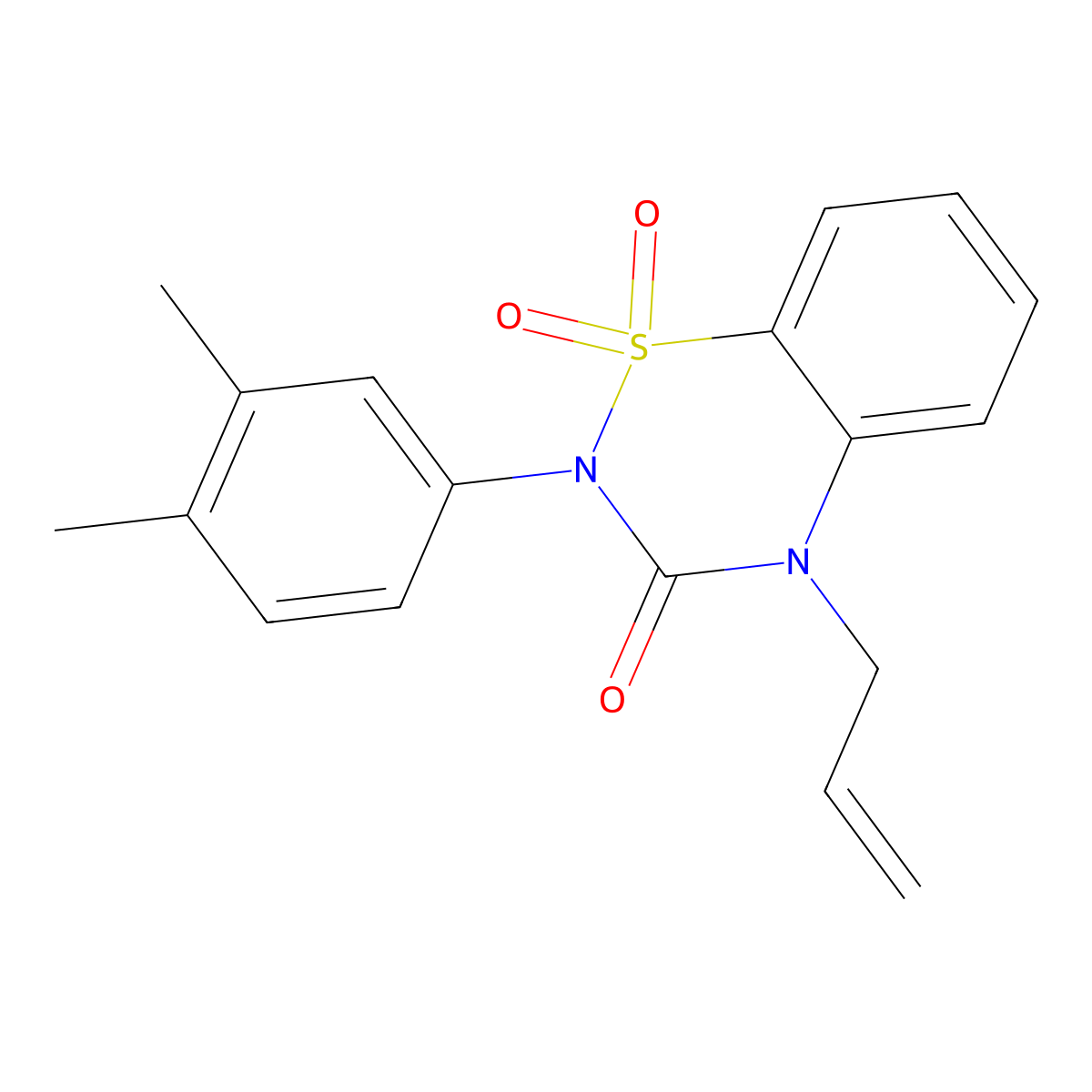 2-(3,4-dimethylphenyl)-4-(prop-2-en-1-yl)-3,4-dihydro-2H-1lambda6,2,4-benzothiadiazine-1,1,3-trione molecular structure, CAS 2548993-67-3
