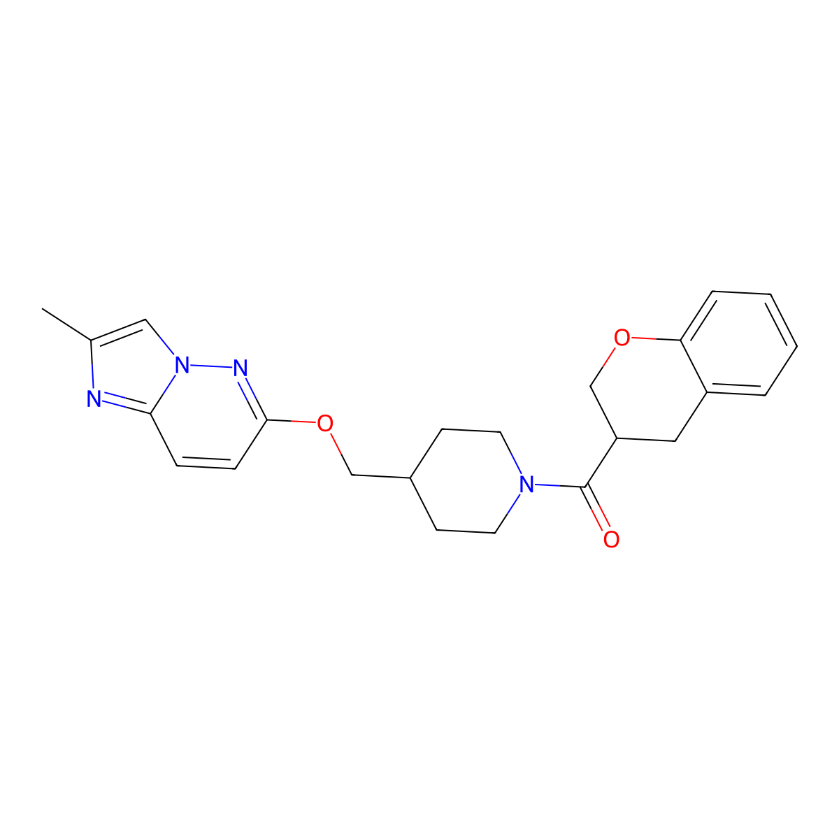 1-(3,4-dihydro-2H-1-benzopyran-3-carbonyl)-4-[({2-methylimidazo[1,2-b]pyridazin-6-yl}oxy)methyl]piperidine molecular structure, CAS 2548993-72-0