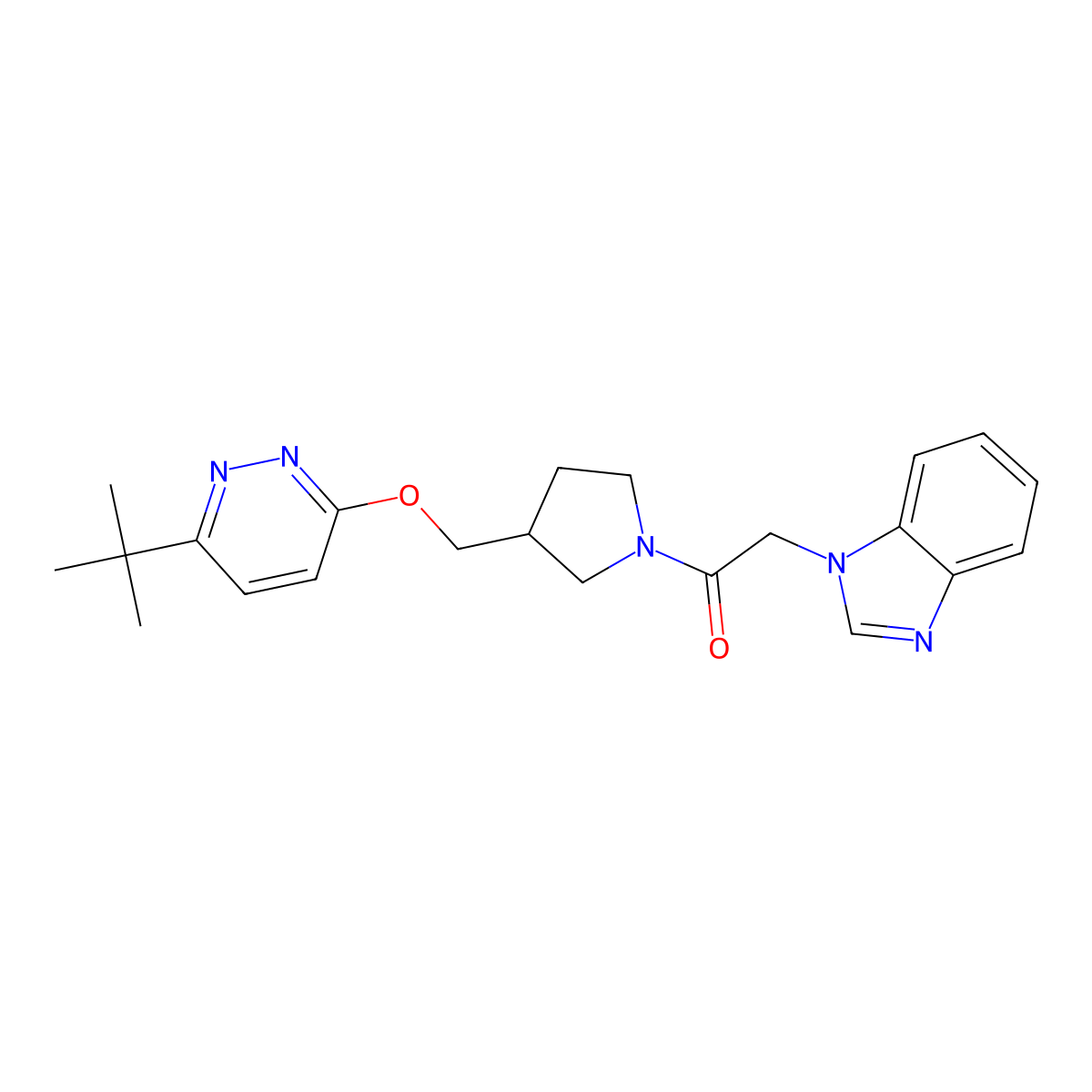 2-(1H-1,3-benzodiazol-1-yl)-1-(3-{[(6-tert-butylpyridazin-3-yl)oxy]methyl}pyrrolidin-1-yl)ethan-1-one molecular structure, CAS 2548993-76-4