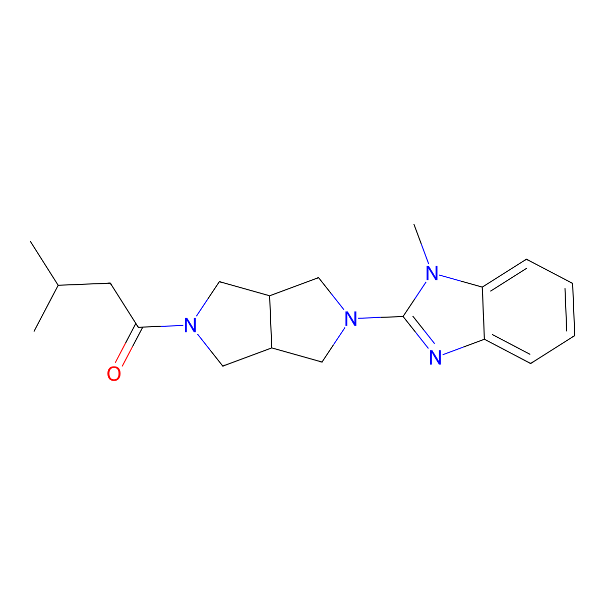 3-methyl-1-[5-(1-methyl-1H-1,3-benzodiazol-2-yl)-octahydropyrrolo[3,4-c]pyrrol-2-yl]butan-1-one molecular structure, CAS 2548993-77-5