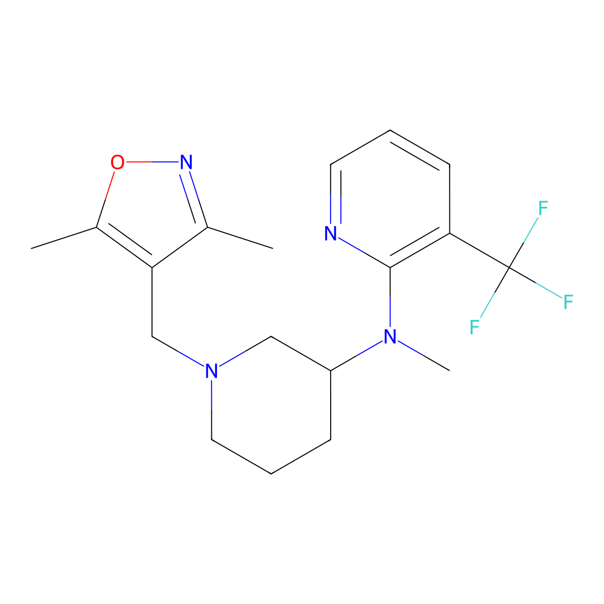 N-{1-[(3,5-dimethyl-1,2-oxazol-4-yl)methyl]piperidin-3-yl}-N-methyl-3-(trifluoromethyl)pyridin-2-amine molecular structure, CAS 2548993-79-7