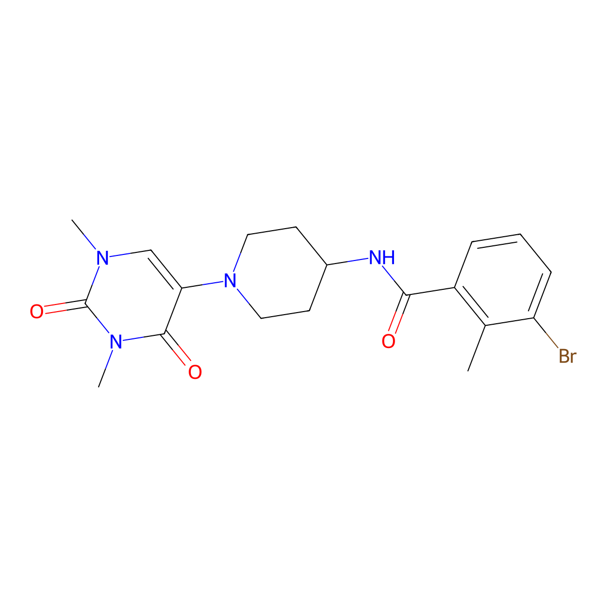 3-bromo-N-[1-(1,3-dimethyl-2,4-dioxo-1,2,3,4-tetrahydropyrimidin-5-yl)piperidin-4-yl]-2-methylbenzamide molecular structure, CAS 2548993-92-4