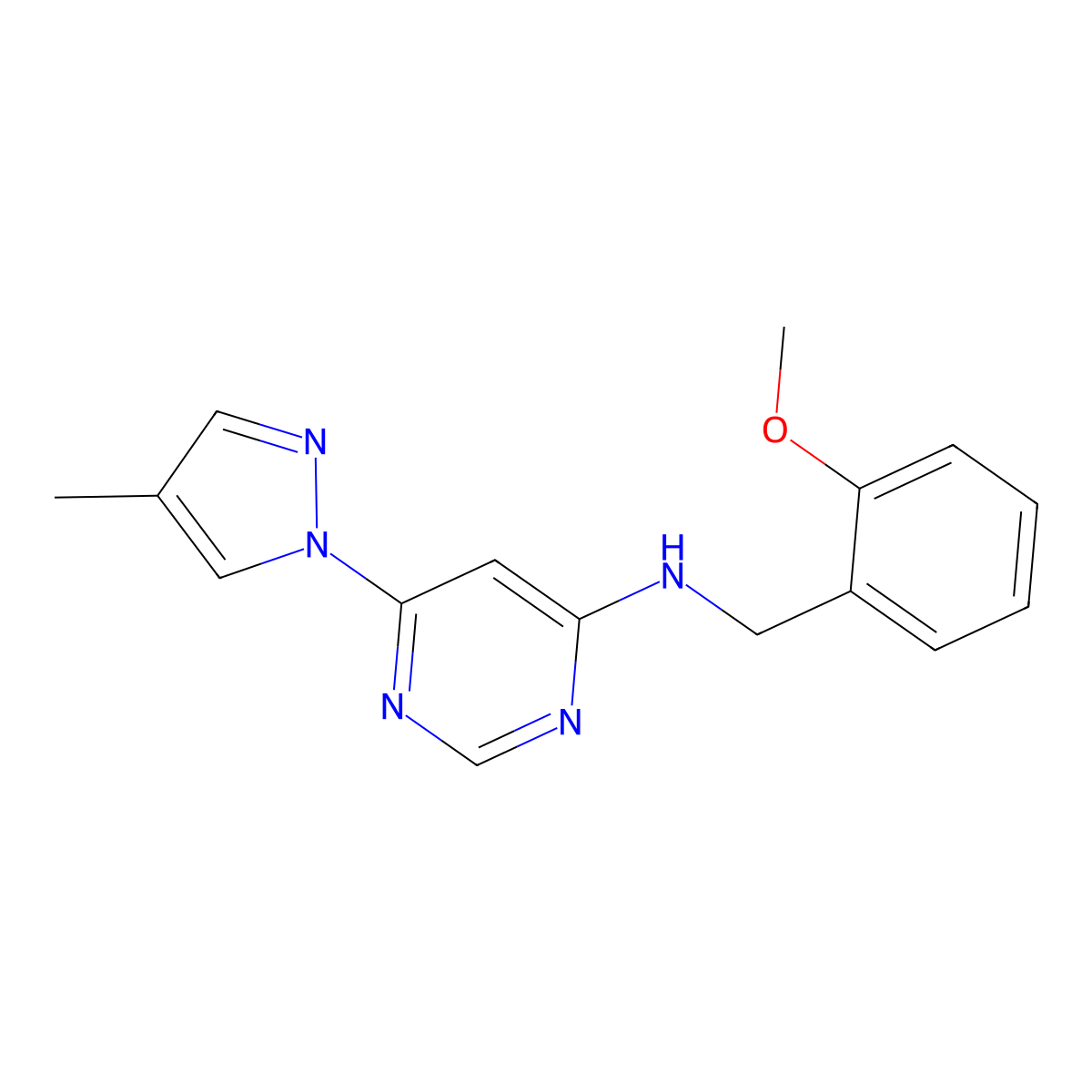 N-[(2-methoxyphenyl)methyl]-6-(4-methyl-1H-pyrazol-1-yl)pyrimidin-4-amine molecular structure, CAS 2548993-93-5