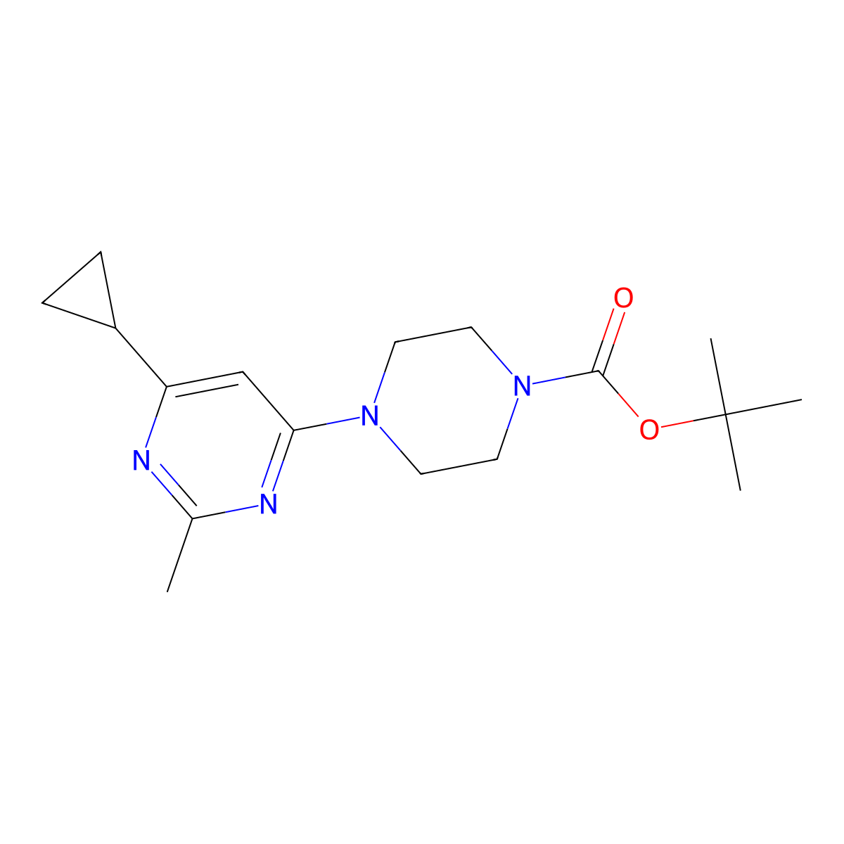 Tert-butyl 4-(6-cyclopropyl-2-methylpyrimidin-4-yl)piperazine-1-carboxylate molecular structure, CAS 2548993-96-8
