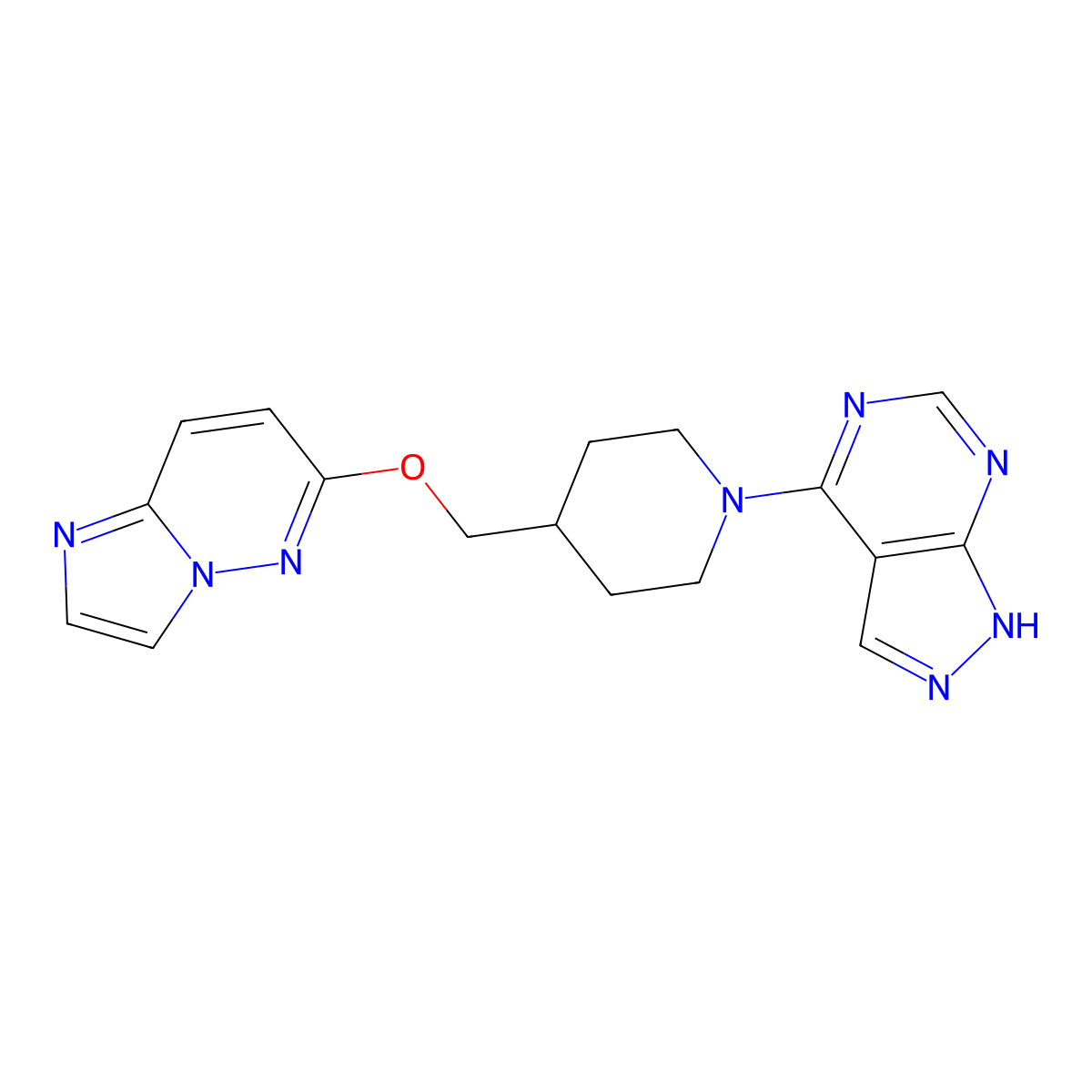 4-({imidazo[1,2-b]pyridazin-6-yloxy}methyl)-1-{1H-pyrazolo[3,4-d]pyrimidin-4-yl}piperidine molecular structure, CAS 2548994-03-0