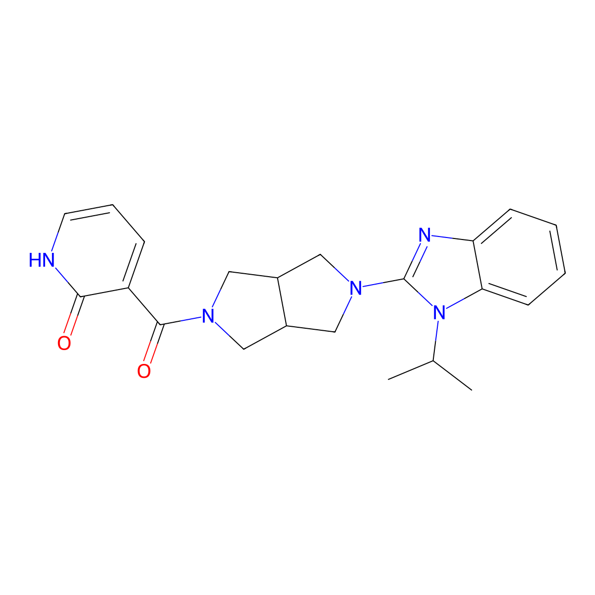 3-{5-[1-(propan-2-yl)-1H-1,3-benzodiazol-2-yl]-octahydropyrrolo[3,4-c]pyrrole-2-carbonyl}-1,2-dihydropyridin-2-one molecular structure, CAS 2548994-05-2
