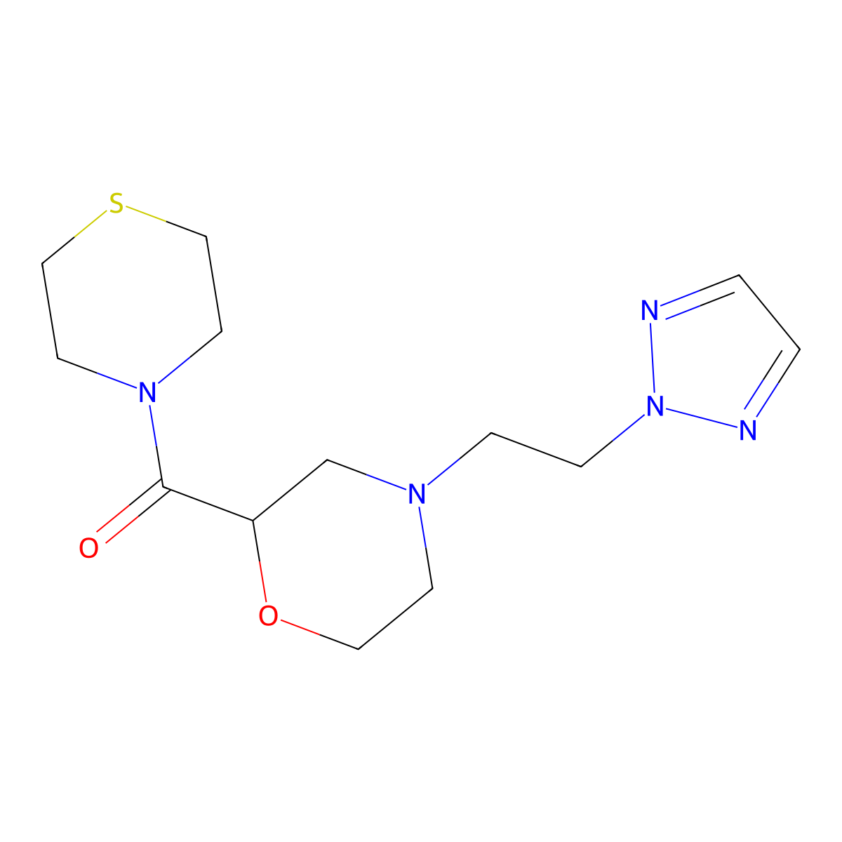 2-(thiomorpholine-4-carbonyl)-4-[2-(2H-1,2,3-triazol-2-yl)ethyl]morpholine molecular structure, CAS 2548994-08-5