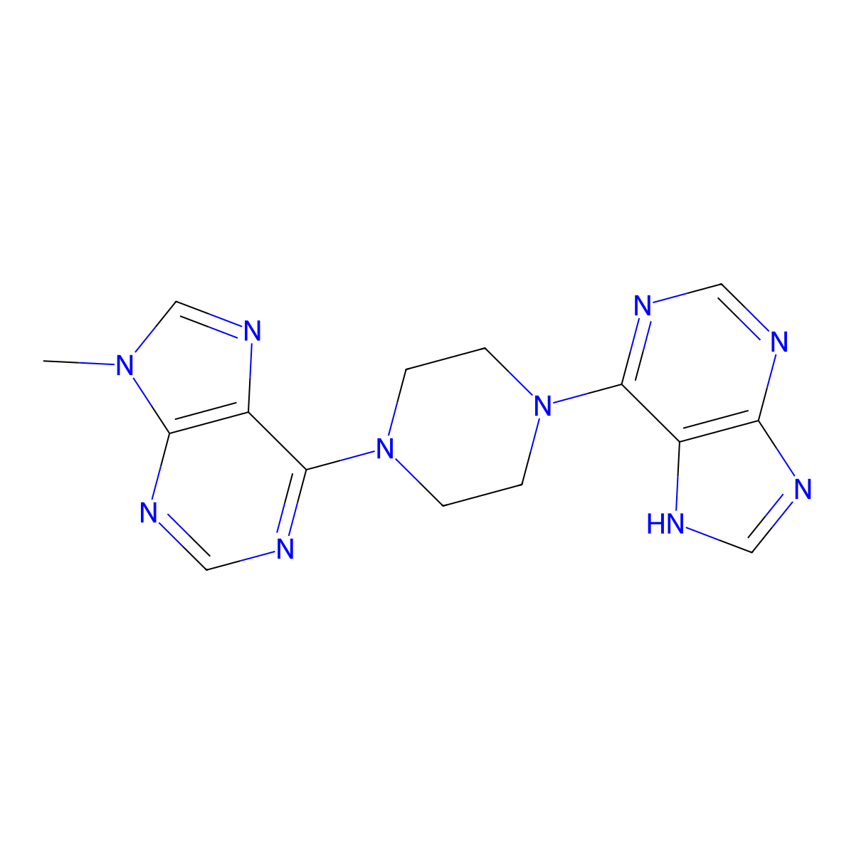9-methyl-6-[4-(9H-purin-6-yl)piperazin-1-yl]-9H-purine molecular structure, CAS 2548994-09-6