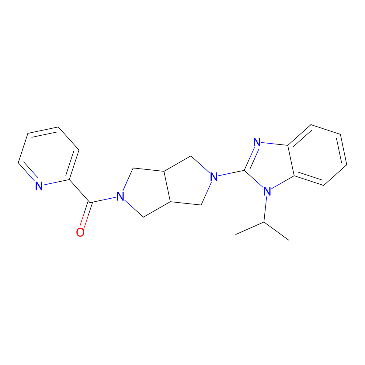 1-(propan-2-yl)-2-[5-(pyridine-2-carbonyl)-octahydropyrrolo[3,4-c]pyrrol-2-yl]-1H-1,3-benzodiazole molecular structure, CAS 2548994-11-0