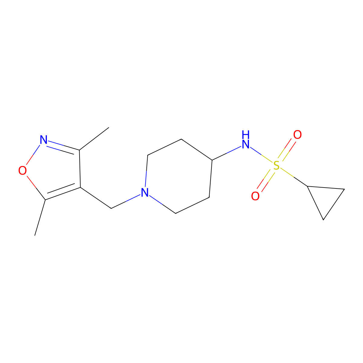 N-{1-[(3,5-dimethyl-1,2-oxazol-4-yl)methyl]piperidin-4-yl}cyclopropanesulfonamide molecular structure, CAS 2548994-14-3