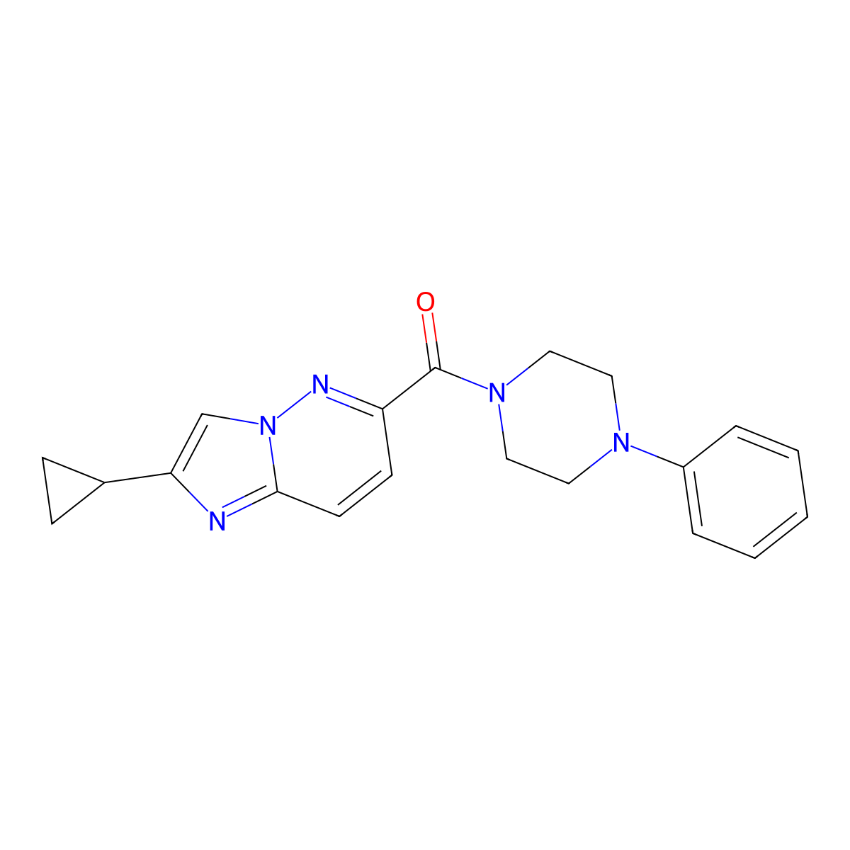 1-{2-Cyclopropylimidazo[1,2-b]pyridazine-6-carbonyl}-4-phenylpiperazine molecular structure, CAS 2548994-15-4