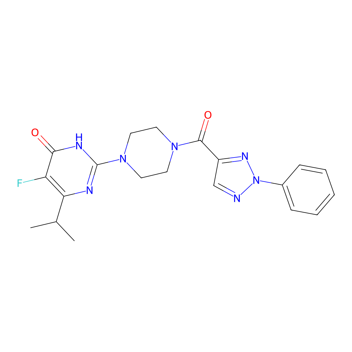 5-fluoro-2-[4-(2-phenyl-2H-1,2,3-triazole-4-carbonyl)piperazin-1-yl]-6-(propan-2-yl)-3,4-dihydropyrimidin-4-one molecular structure, CAS 2548994-18-7