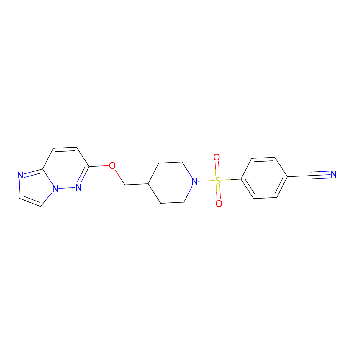 4-{[4-({Imidazo[1,2-b]pyridazin-6-yloxy}methyl)piperidin-1-yl]sulfonyl}benzonitrile molecular structure, CAS 2548994-20-1