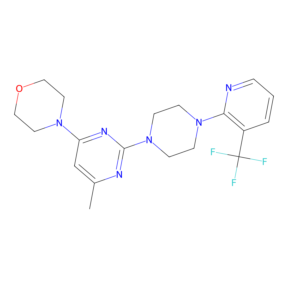 4-(6-Methyl-2-{4-[3-(trifluoromethyl)pyridin-2-yl]piperazin-1-yl}pyrimidin-4-yl)morpholine molecular structure, CAS 2548994-22-3