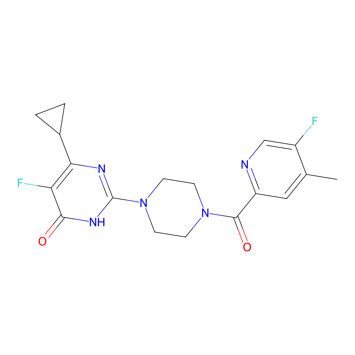 6-Cyclopropyl-5-fluoro-2-[4-(5-fluoro-4-methylpyridine-2-carbonyl)piperazin-1-yl]-3,4-dihydropyrimidin-4-one molecular structure, CAS 2548994-25-6