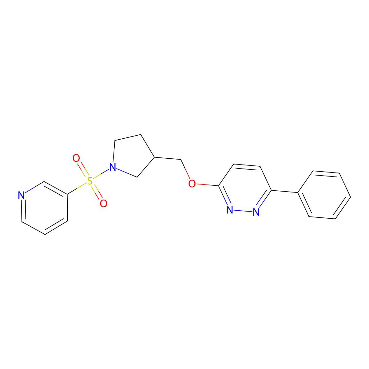3-Phenyl-6-{[1-(pyridine-3-sulfonyl)pyrrolidin-3-yl]methoxy}pyridazine molecular structure, CAS 2548994-31-4