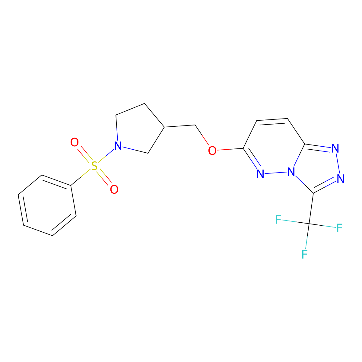 1-(Benzenesulfonyl)-3-({[3-(trifluoromethyl)-[1,2,4]triazolo[4,3-b]pyridazin-6-yl]oxy}methyl)pyrrolidine molecular structure, CAS 2548994-32-5