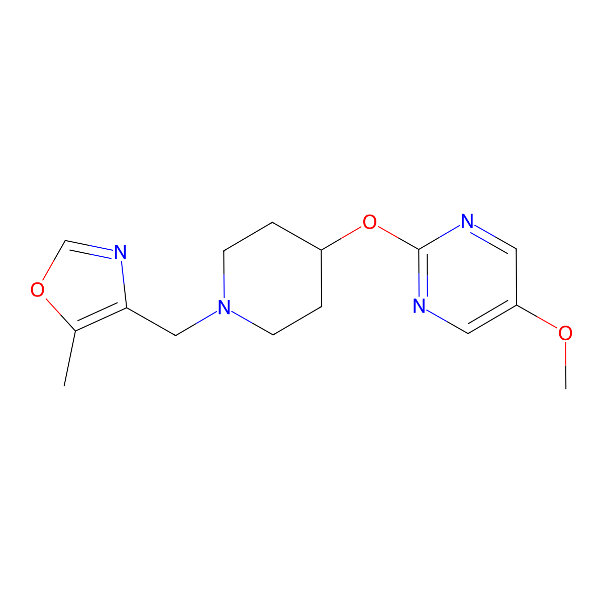 5-Methoxy-2-({1-[(5-methyl-1,3-oxazol-4-yl)methyl]piperidin-4-yl}oxy)pyrimidine molecular structure, CAS 2548994-34-7