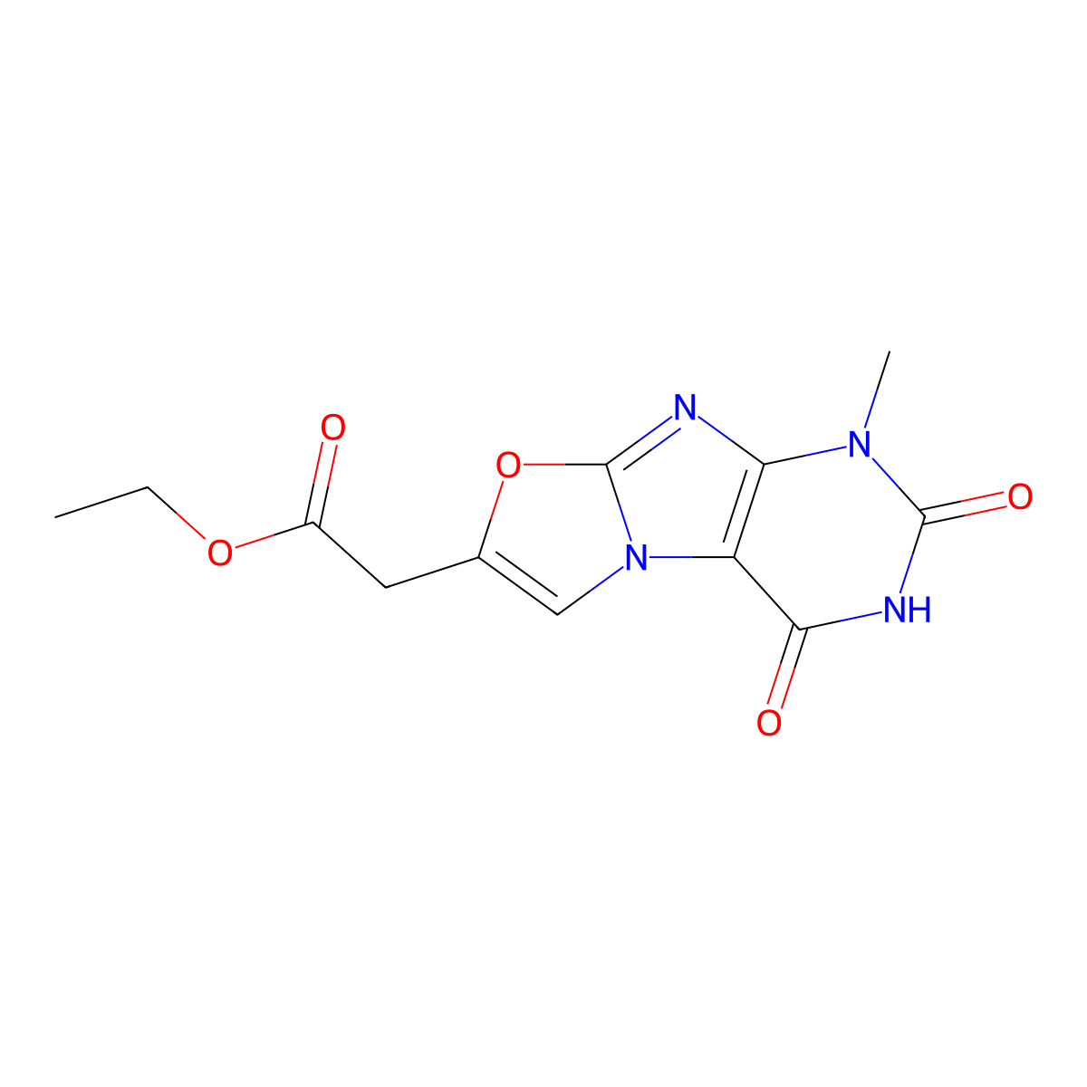 ethyl 2-{1-methyl-2,4-dioxo-1H,2H,3H,4H-[1,3]oxazolo[3,2-g]purin-7-yl}acetate molecular structure, CAS 2548994-35-8