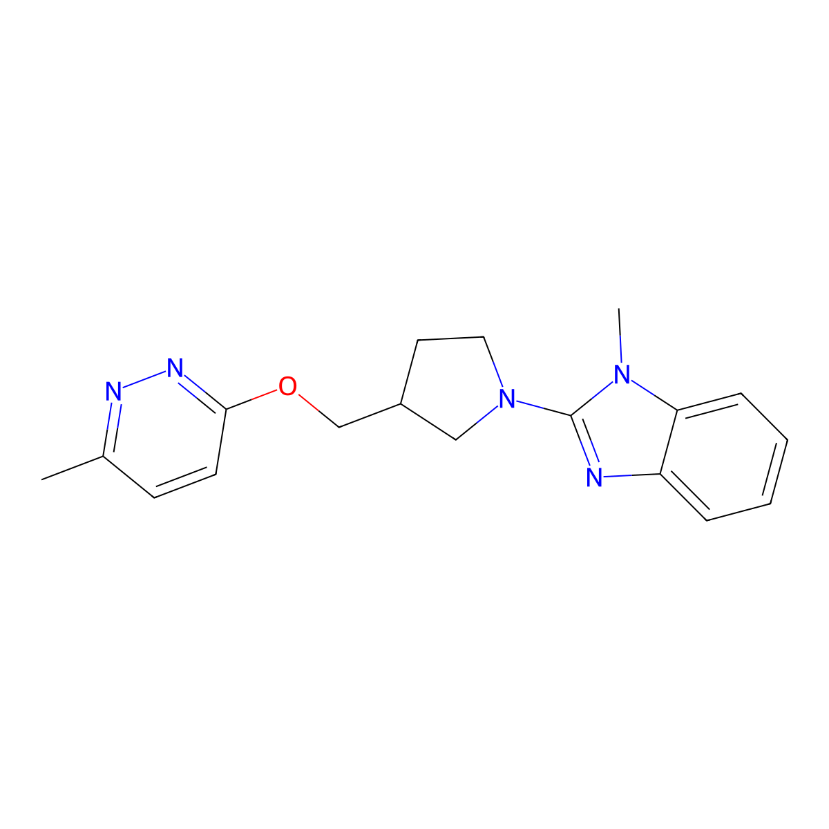 1-methyl-2-(3-{[(6-methylpyridazin-3-yl)oxy]methyl}pyrrolidin-1-yl)-1H-1,3-benzodiazole molecular structure, CAS 2548994-43-8