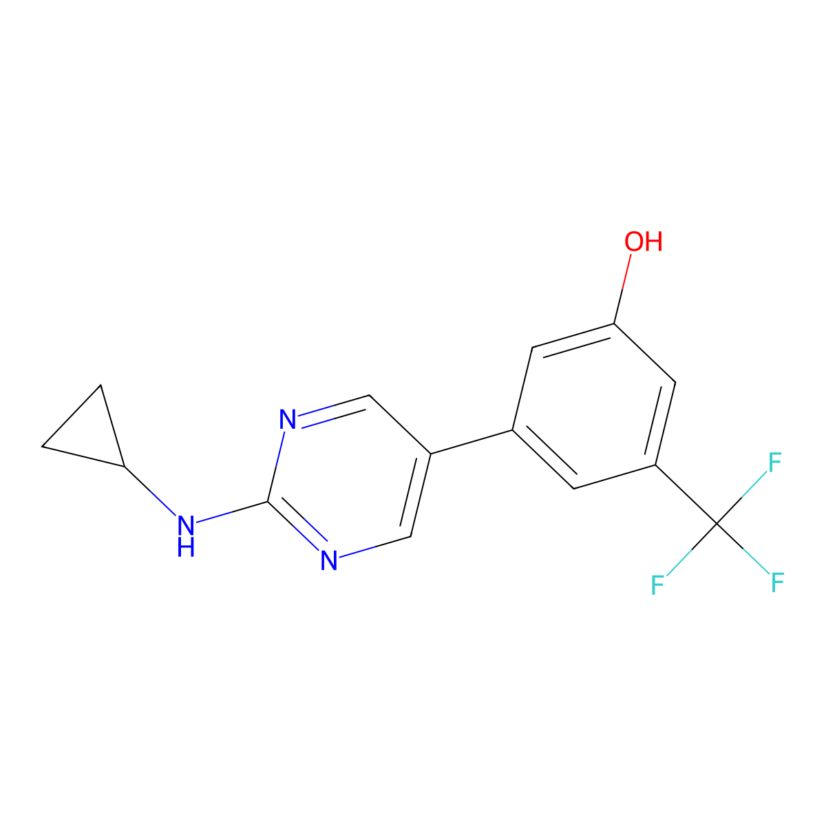 3-[2-(Cyclopropylamino)pyrimidin-5-yl]-5-(trifluoromethyl)phenol molecular structure, CAS 2548994-46-1