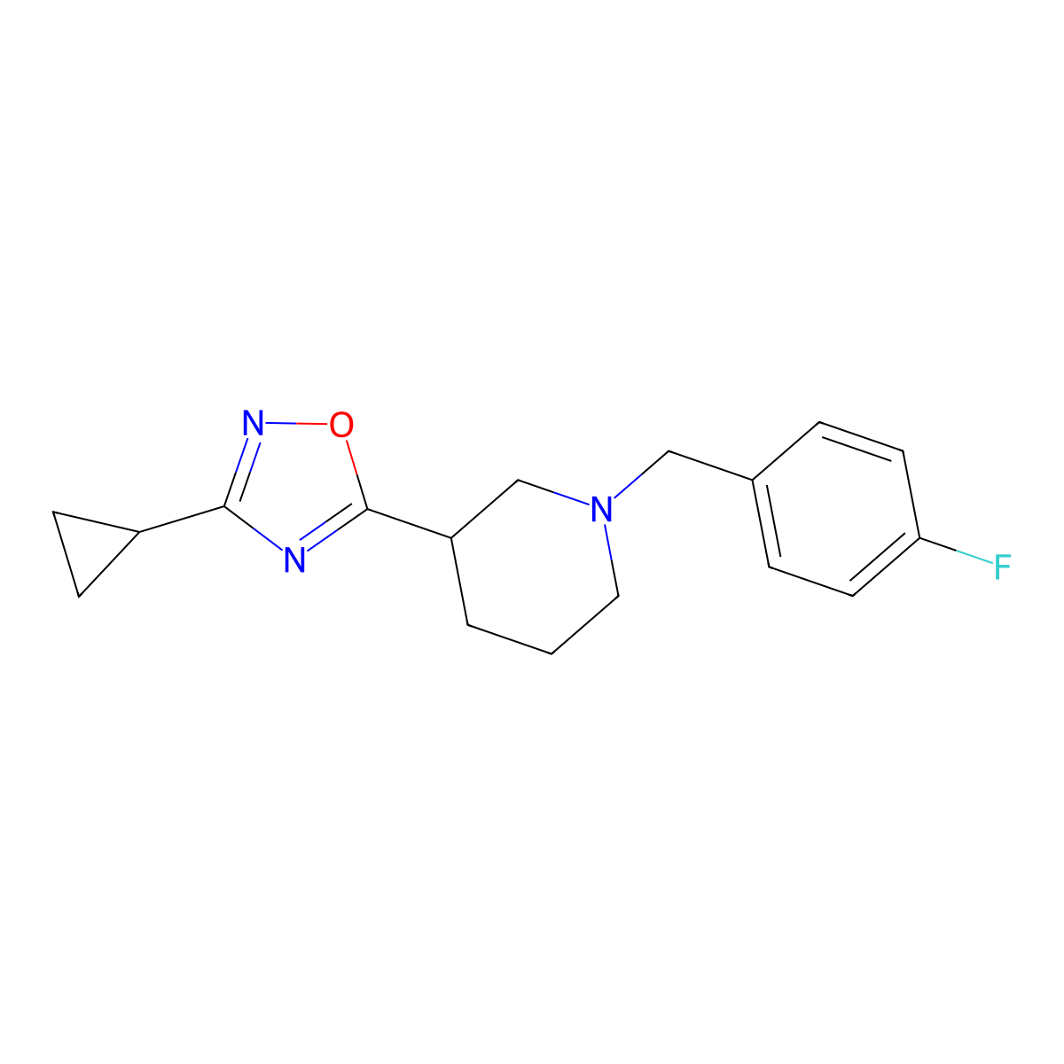 3-(3-Cyclopropyl-1,2,4-oxadiazol-5-yl)-1-[(4-fluorophenyl)methyl]piperidine molecular structure, CAS 2548994-53-0