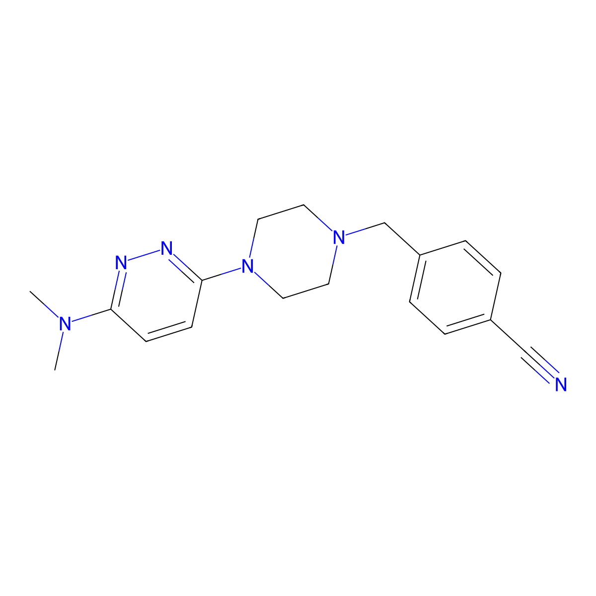 4-({4-[6-(Dimethylamino)pyridazin-3-yl]piperazin-1-yl}methyl)benzonitrile molecular structure, CAS 2548994-58-5