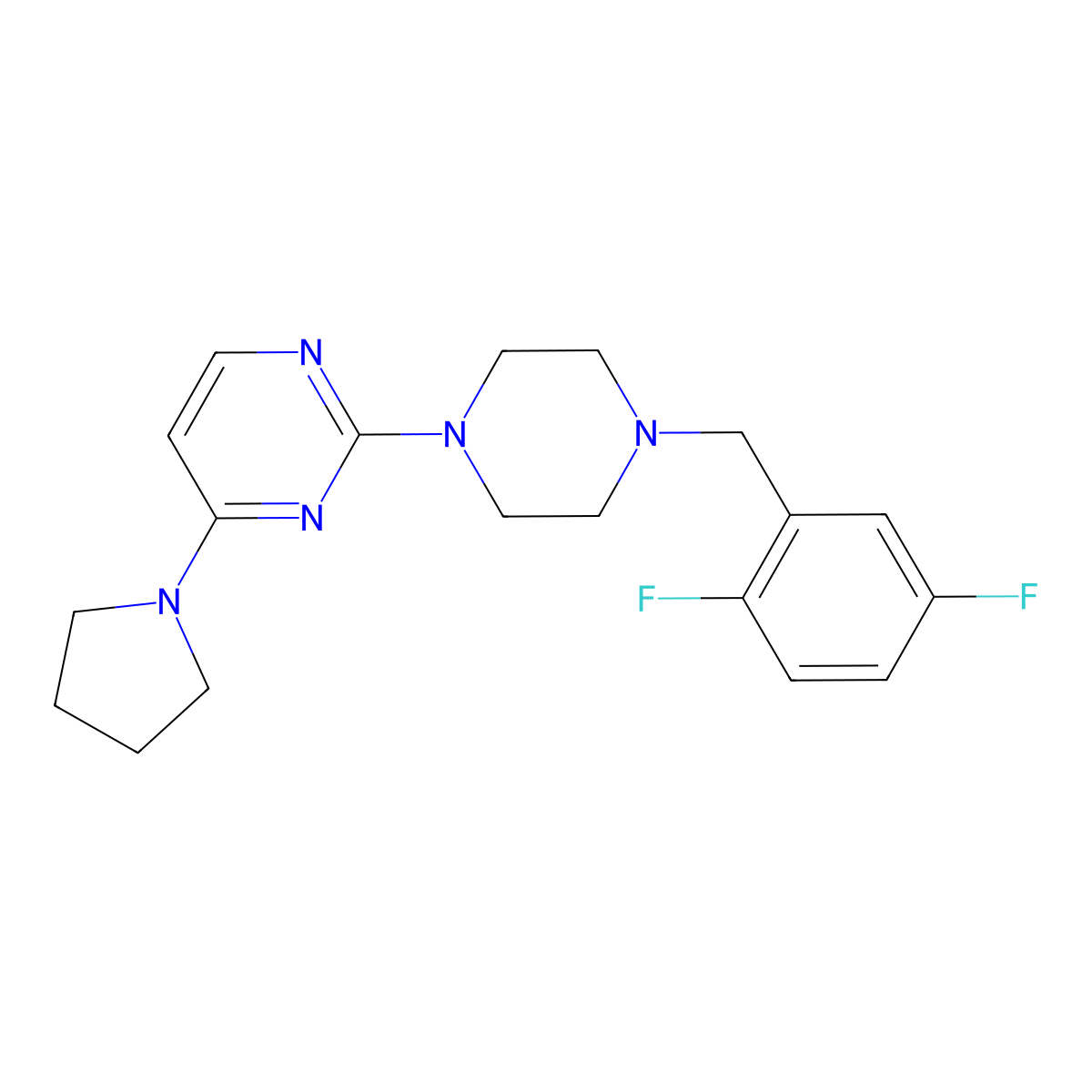 2-{4-[(2,5-Difluorophenyl)methyl]piperazin-1-yl}-4-(pyrrolidin-1-yl)pyrimidine molecular structure, CAS 2548994-65-4