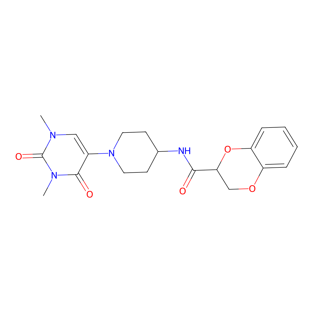 N-[1-(1,3-dimethyl-2,4-dioxo-1,2,3,4-tetrahydropyrimidin-5-yl)piperidin-4-yl]-2,3-dihydro-1,4-benzodioxine-2-carboxamide molecular structure, CAS 2548994-73-4