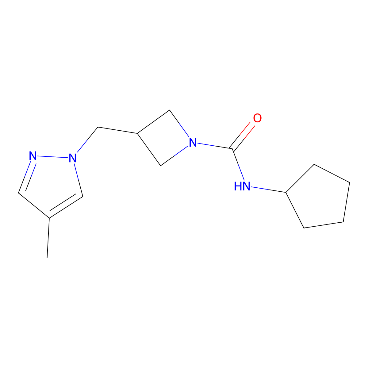 N-cyclopentyl-3-[(4-methyl-1H-pyrazol-1-yl)methyl]azetidine-1-carboxamide molecular structure, CAS 2548994-76-7