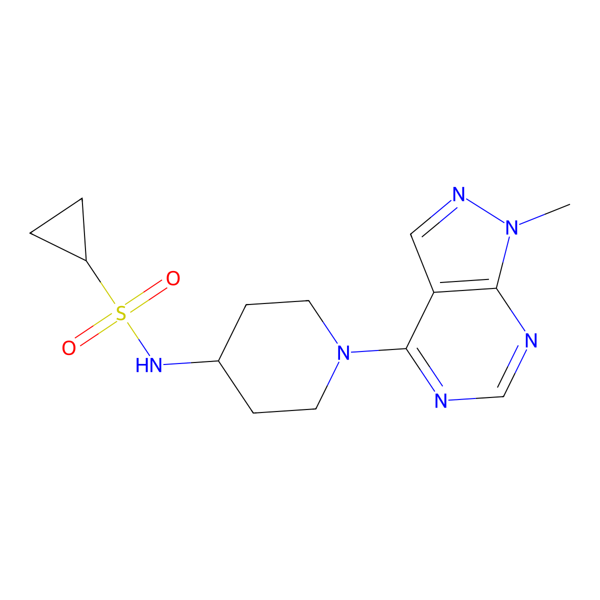 N-(1-{1-methyl-1H-pyrazolo[3,4-d]pyrimidin-4-yl}piperidin-4-yl)cyclopropanesulfonamide molecular structure, CAS 2548994-81-4