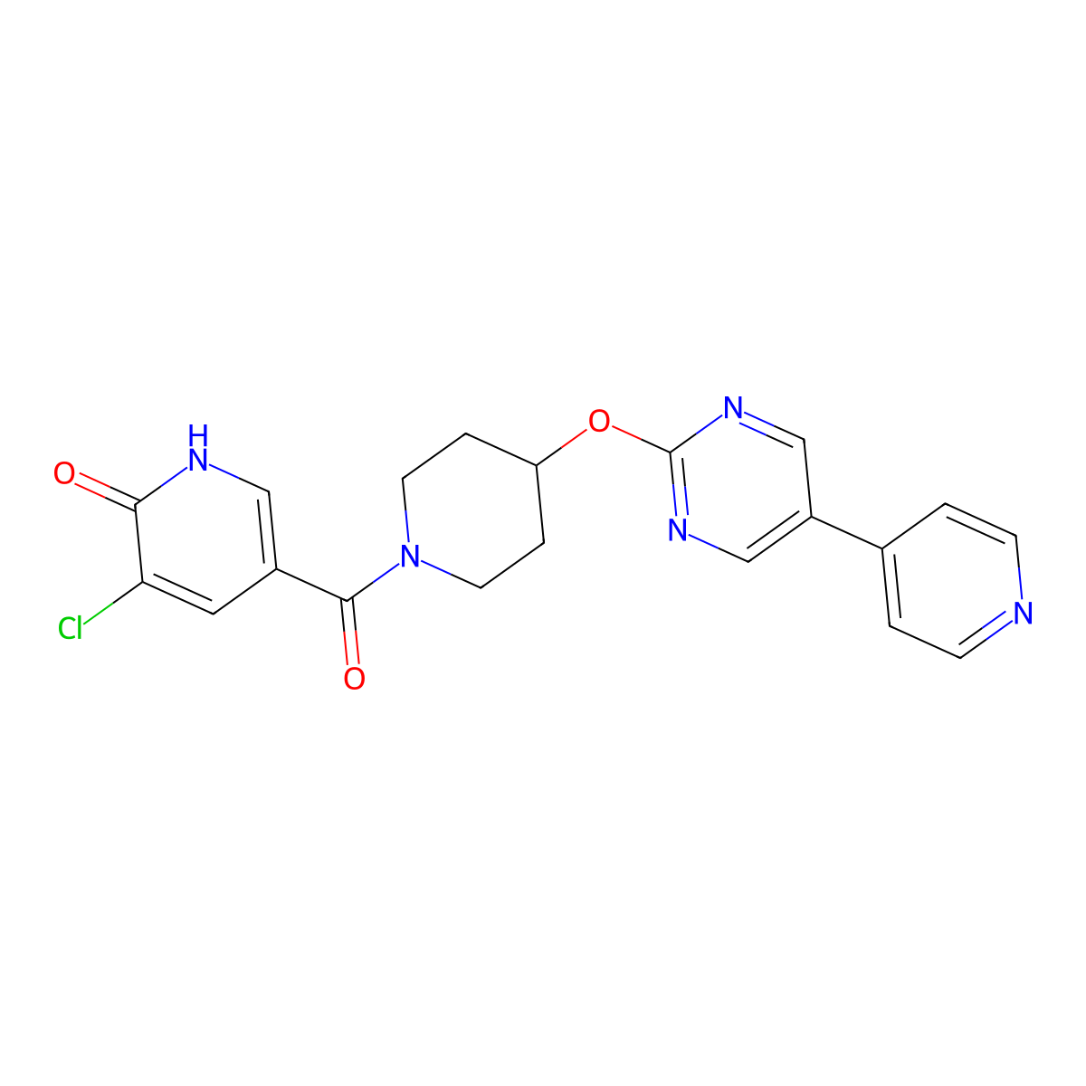 3-Chloro-5-(4-{[5-(pyridin-4-yl)pyrimidin-2-yl]oxy}piperidine-1-carbonyl)pyridin-2-ol molecular structure, CAS 2548994-82-5