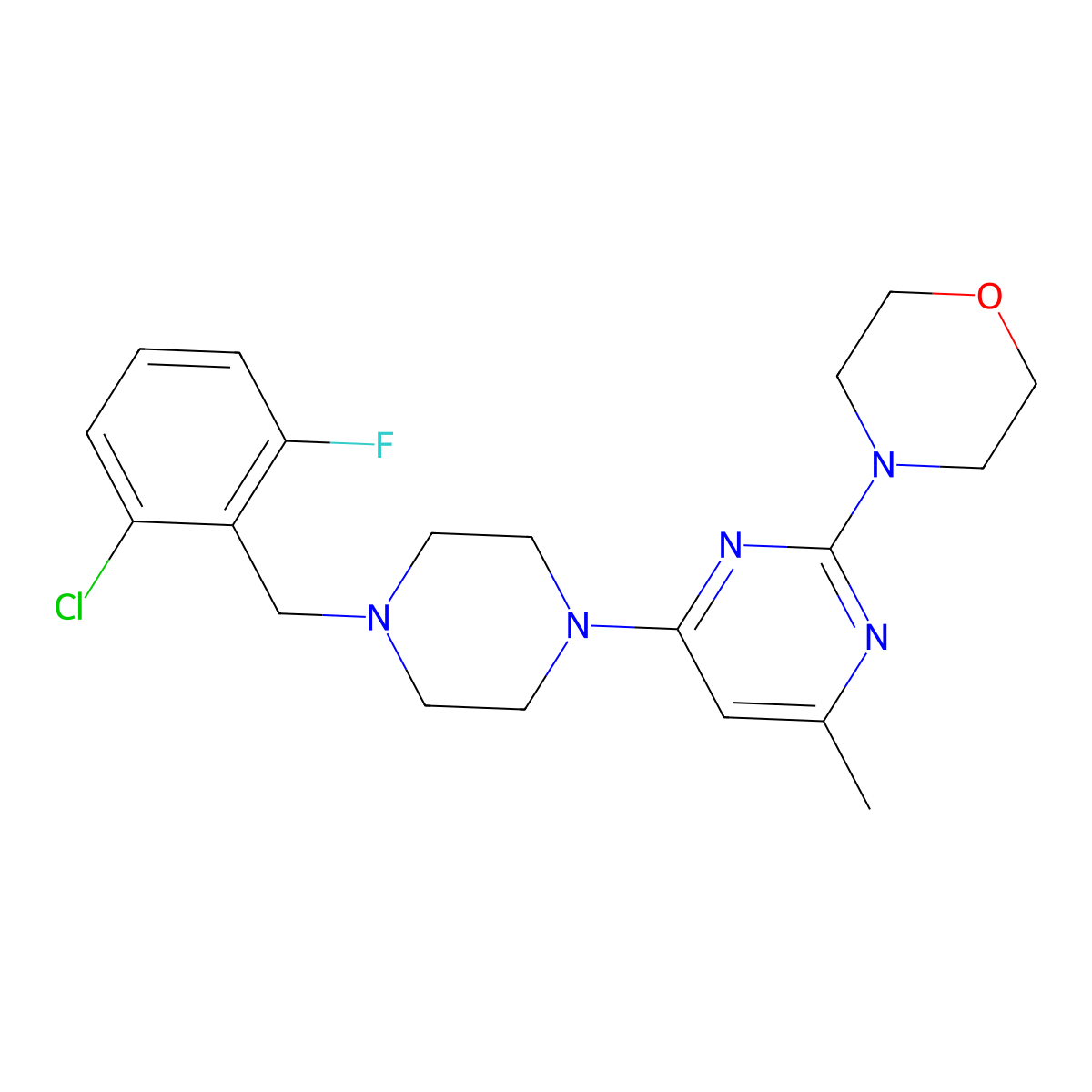 4-(4-{4-[(2-Chloro-6-fluorophenyl)methyl]piperazin-1-yl}-6-methylpyrimidin-2-yl)morpholine molecular structure, CAS 2548994-84-7