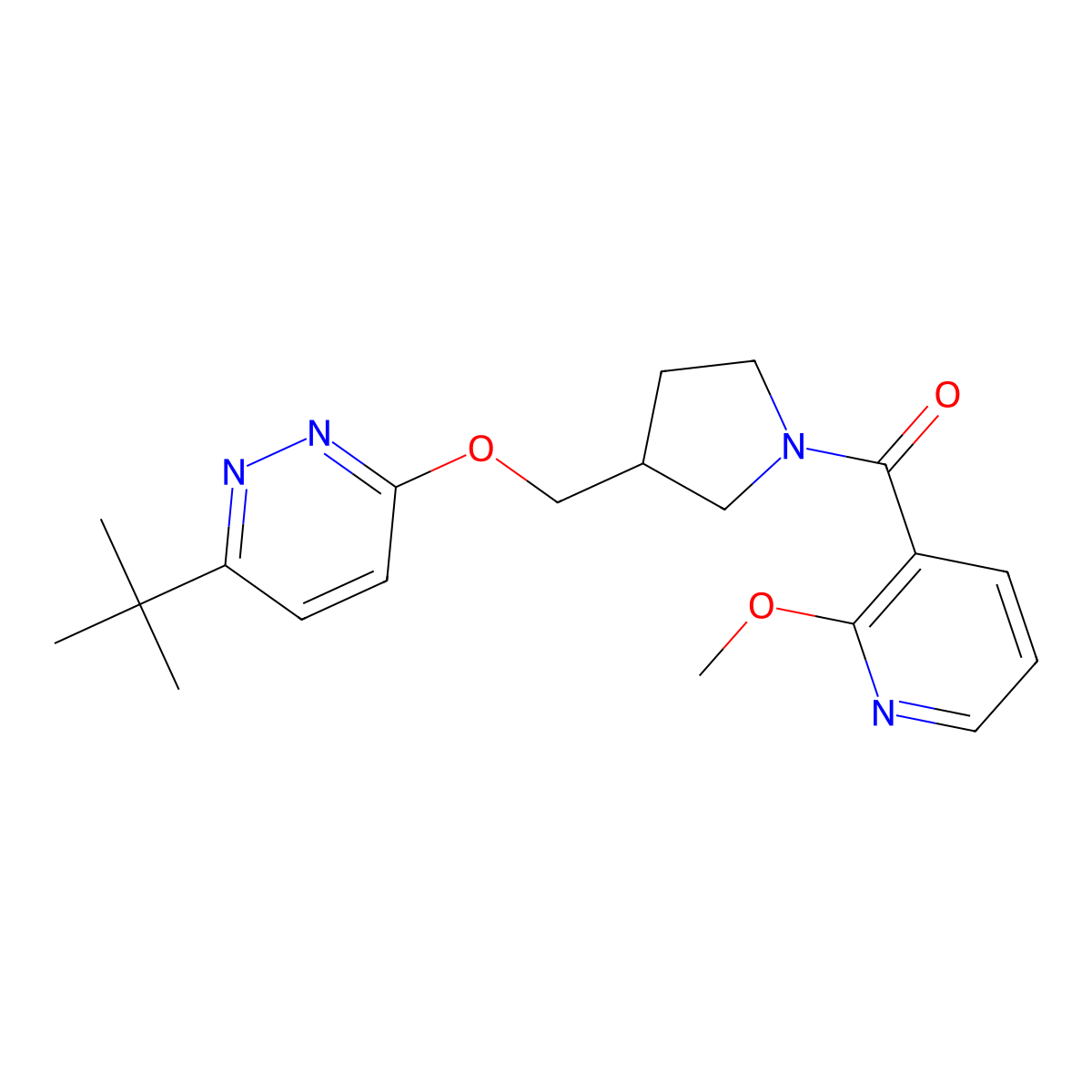 3-Tert-butyl-6-{[1-(2-methoxypyridine-3-carbonyl)pyrrolidin-3-yl]methoxy}pyridazine molecular structure, CAS 2548994-92-7