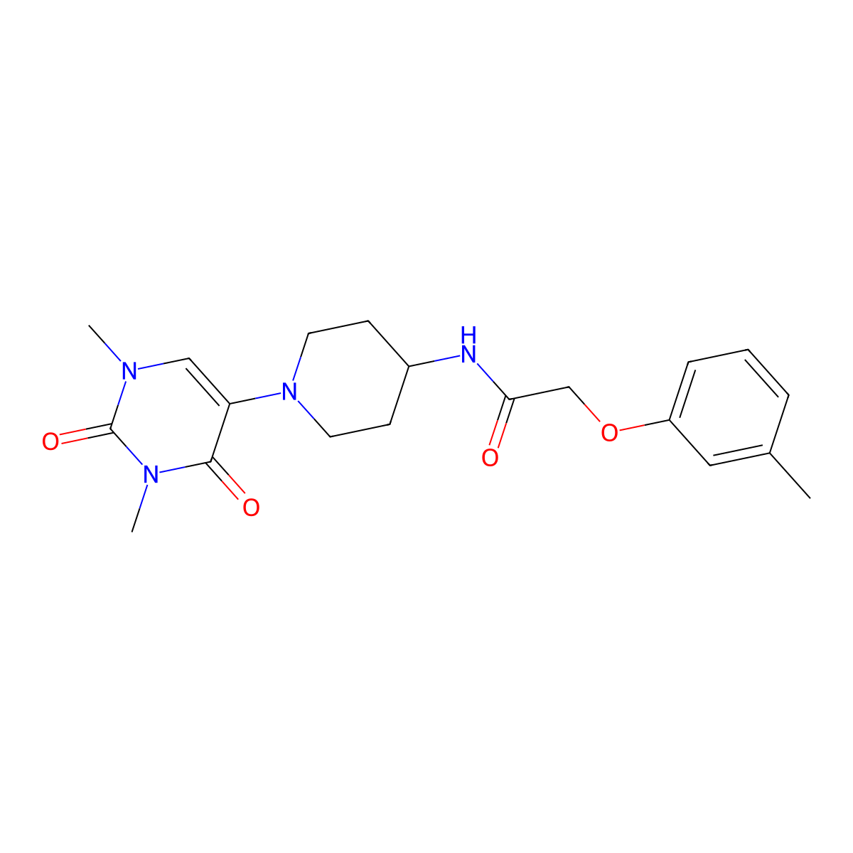 N-[1-(1,3-dimethyl-2,4-dioxo-1,2,3,4-tetrahydropyrimidin-5-yl)piperidin-4-yl]-2-(3-methylphenoxy)acetamide molecular structure, CAS 2548994-97-2