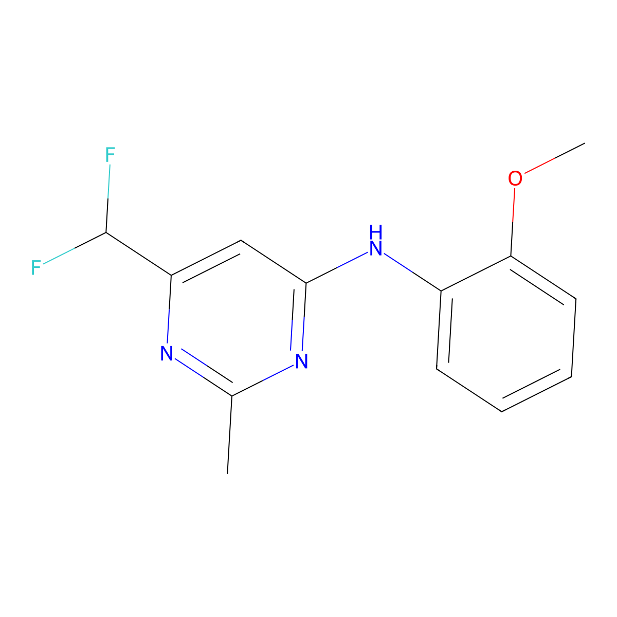 6-(difluoromethyl)-N-(2-methoxyphenyl)-2-methylpyrimidin-4-amine molecular structure, CAS 2548994-98-3