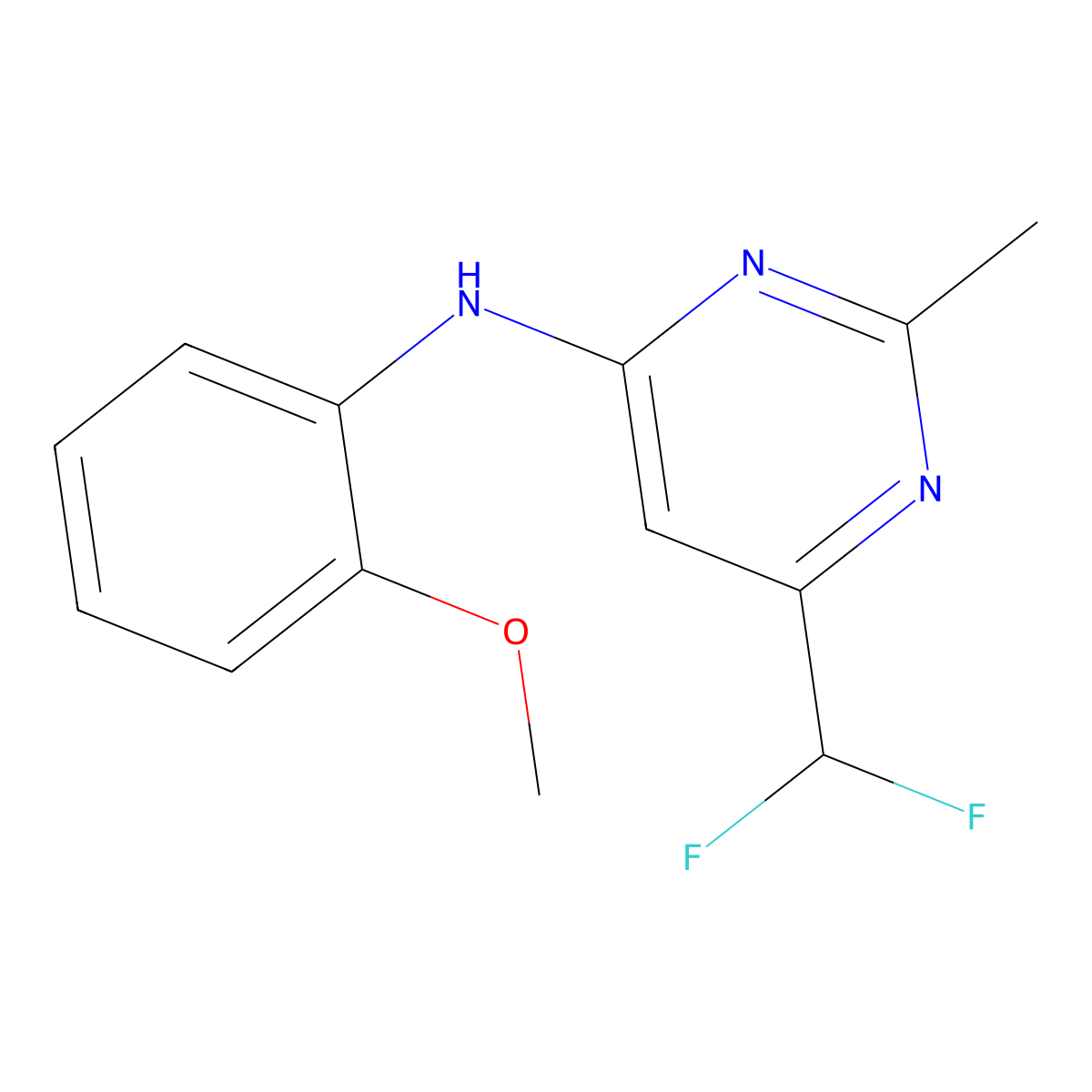 6-(difluoromethyl)-N-(2-methoxyphenyl)-2-methylpyrimidin-4-amine molecular structure, CAS 2548994-98-3