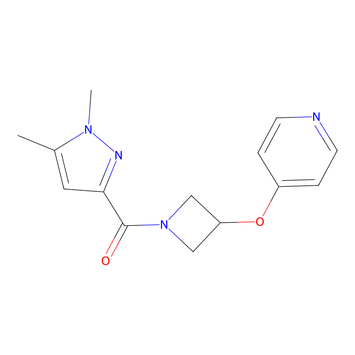 4-{[1-(1,5-dimethyl-1H-pyrazole-3-carbonyl)azetidin-3-yl]oxy}pyridine molecular structure, CAS 2548994-99-4