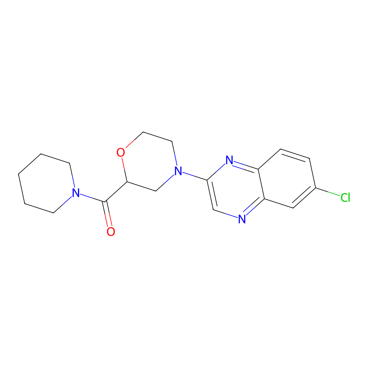 6-Chloro-2-[2-(piperidine-1-carbonyl)morpholin-4-yl]quinoxaline molecular structure, CAS 2548995-04-4