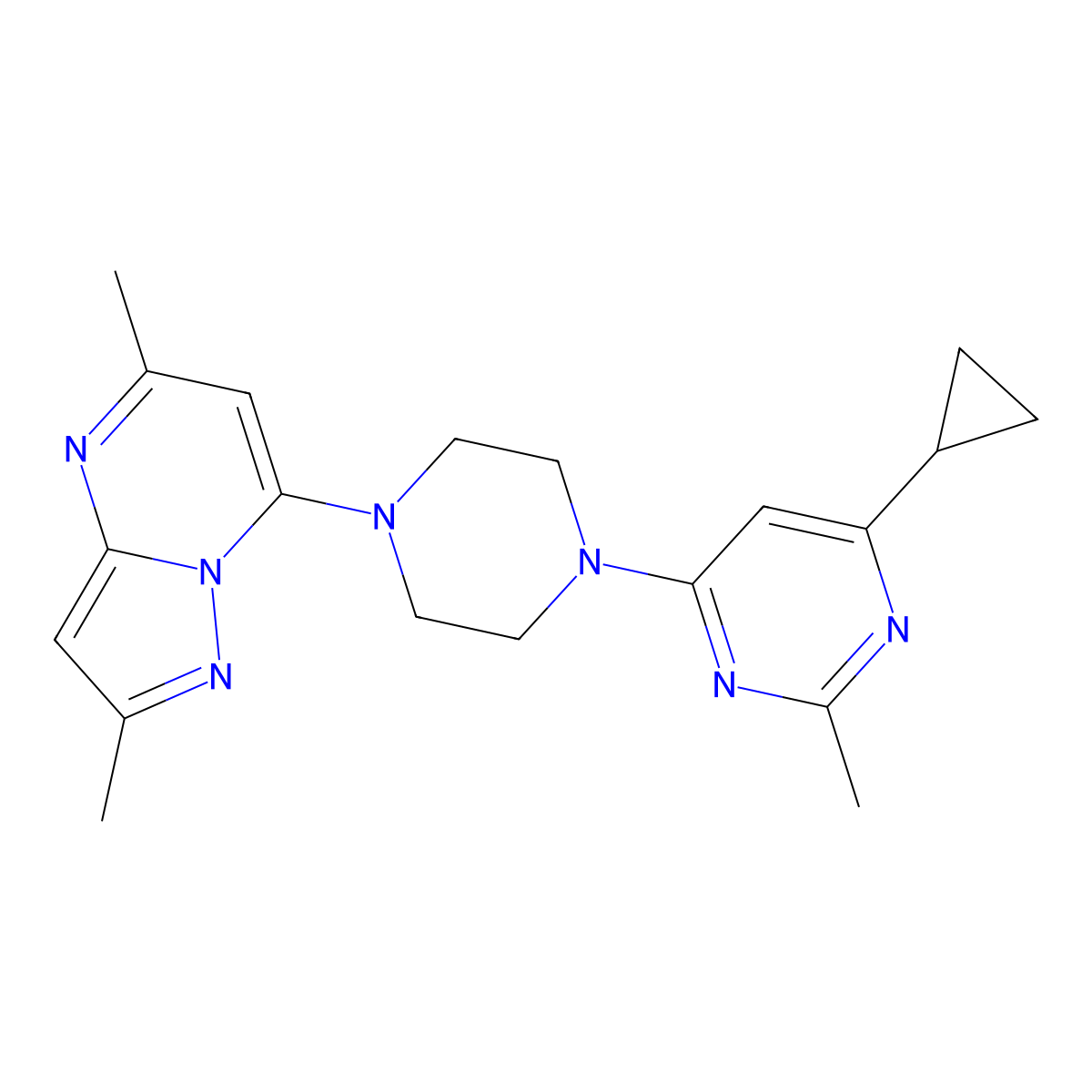 4-Cyclopropyl-6-(4-{2,5-dimethylpyrazolo[1,5-a]pyrimidin-7-yl}piperazin-1-yl)-2-methylpyrimidine molecular structure, CAS 2548995-11-3