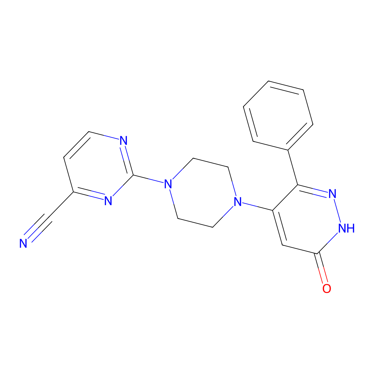 2-[4-(6-Oxo-3-phenyl-1,6-dihydropyridazin-4-yl)piperazin-1-yl]pyrimidine-4-carbonitrile molecular structure, CAS 2548995-12-4