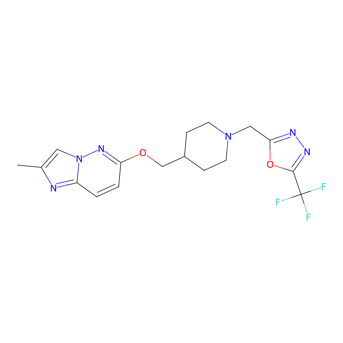 4-[({2-Methylimidazo[1,2-b]pyridazin-6-yl}oxy)methyl]-1-{[5-(trifluoromethyl)-1,3,4-oxadiazol-2-yl]methyl}piperidine molecular structure, CAS 2548995-13-5