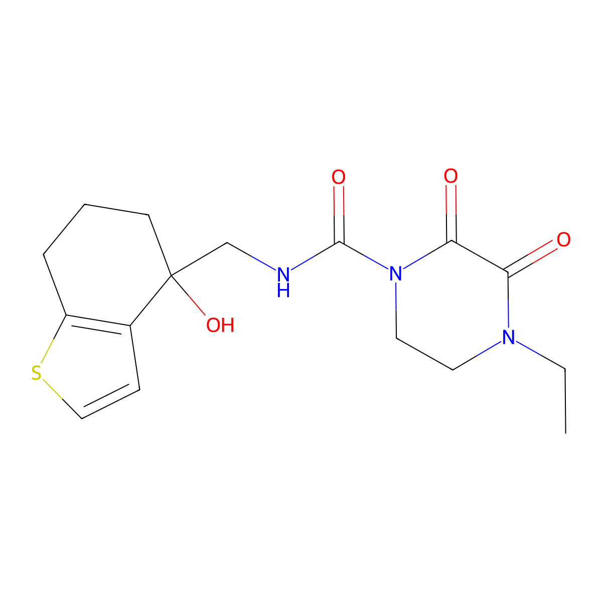 4-ethyl-N-[(4-hydroxy-4,5,6,7-tetrahydro-1-benzothiophen-4-yl)methyl]-2,3-dioxopiperazine-1-carboxamide molecular structure, CAS 2548995-14-6