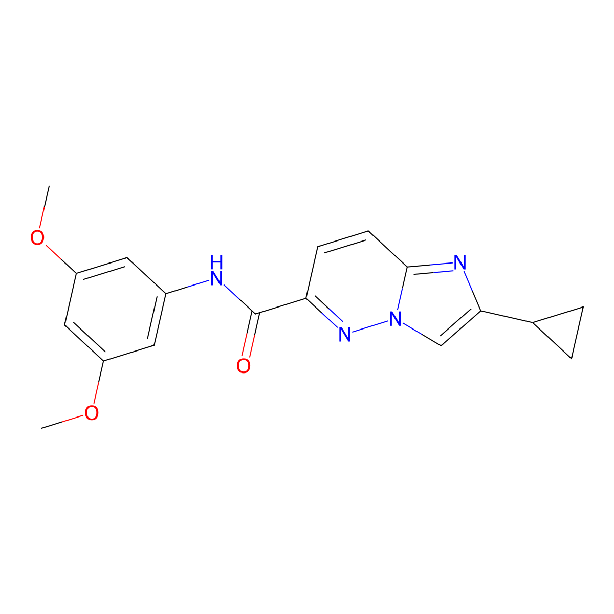 2-cyclopropyl-N-(3,5-dimethoxyphenyl)imidazo[1,2-b]pyridazine-6-carboxamide molecular structure, CAS 2548995-15-7